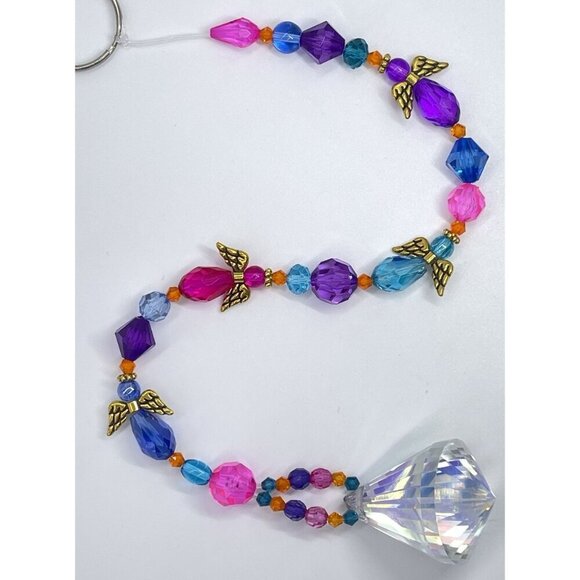 Beaded Angel Suncatcher Pink Blue Purple Crystal Prism Hanging Patio Decor Yard - Picture 3 of 10